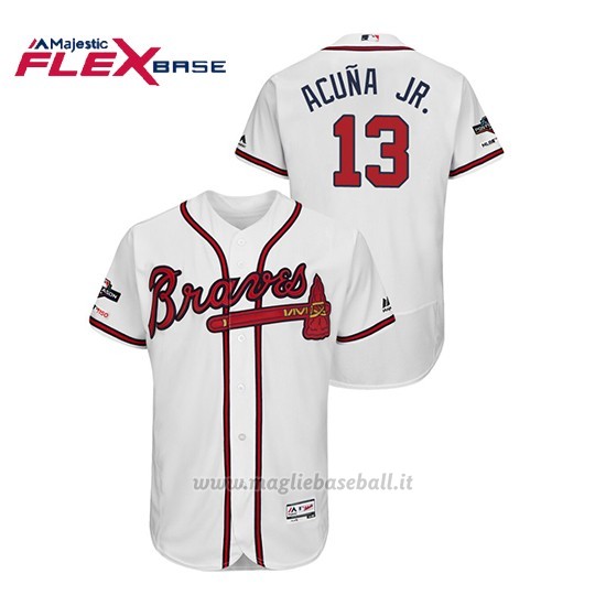 Maglia Baseball Uomo Atlanta Braves 13 Ronald Acuna Jr. 2019 Postseason Flex Base Bianco